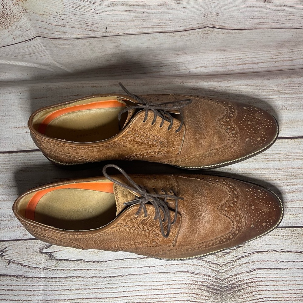 Mens 10 M Cole Haan Lenox Hill Grand OS Wingtip C12362 Brown Leather Derby Shoes - Picture 2 of 10